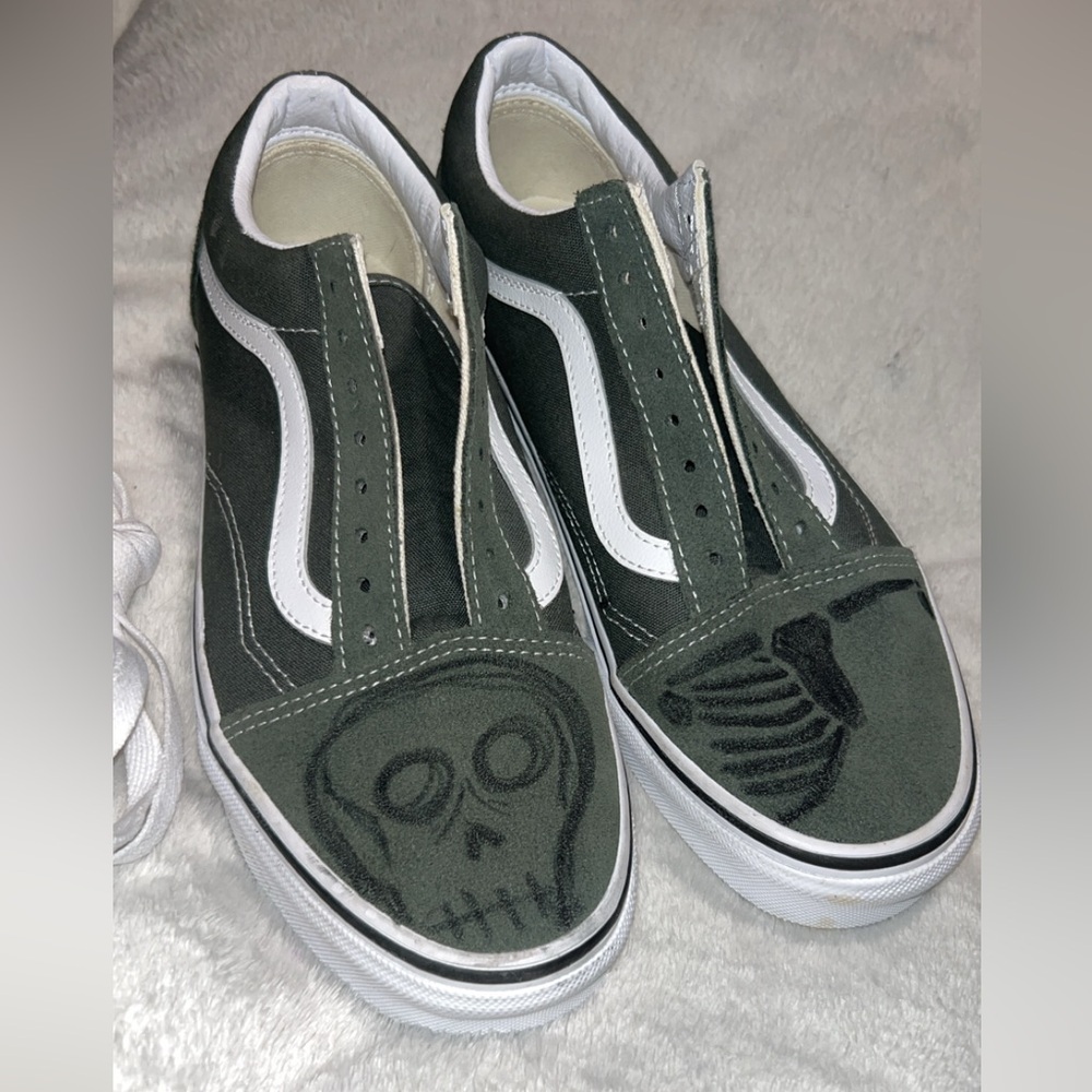 Vans Green and White Skull Design Shoes